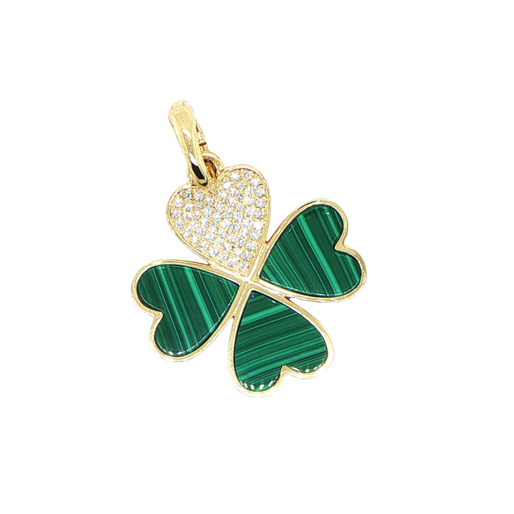 14K Yellow Gold Clover Malachite & Diamond Pendant