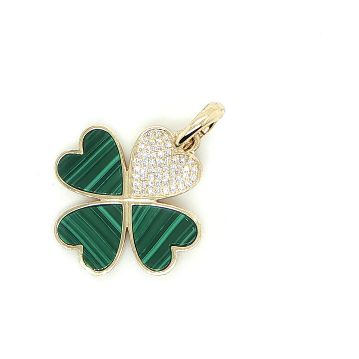 14K Yellow Gold Clover Malachite & Diamond Pendant