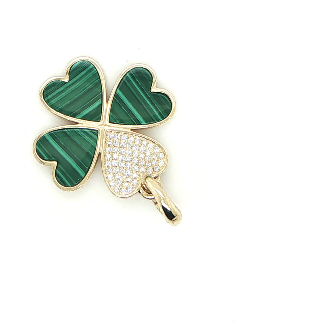 14K Yellow Gold Clover Malachite & Diamond Pendant