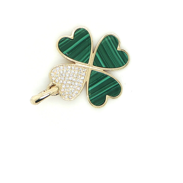 14K Yellow Gold Clover Malachite & Diamond Pendant