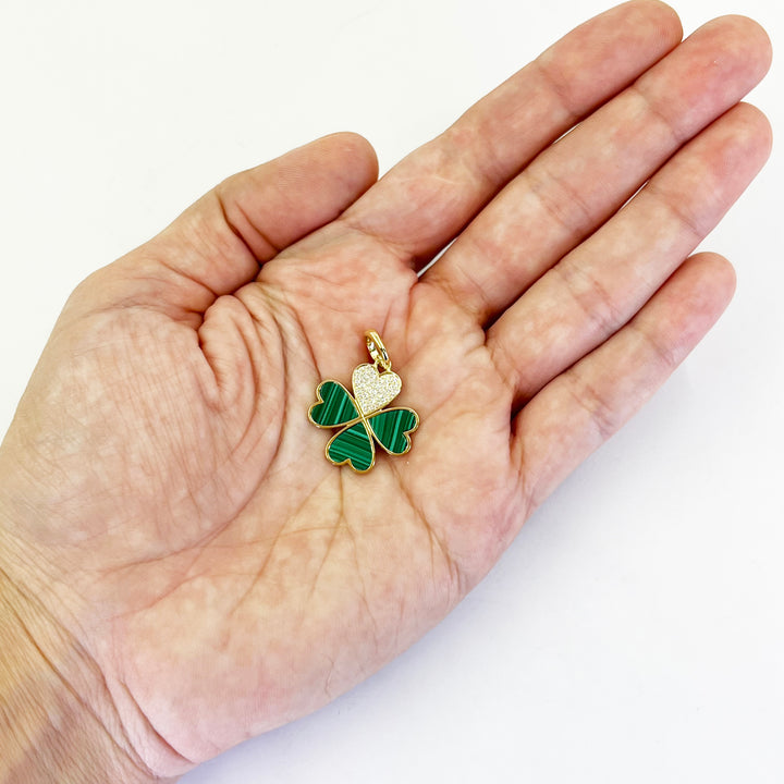 14K Yellow Gold Clover Malachite & Diamond Pendant