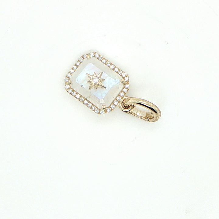 14K Yellow Gold Moonstone & Diamond Star Pendant