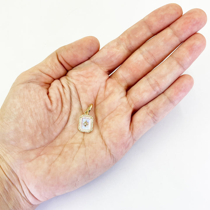 14K Yellow Gold Moonstone & Diamond Star Pendant