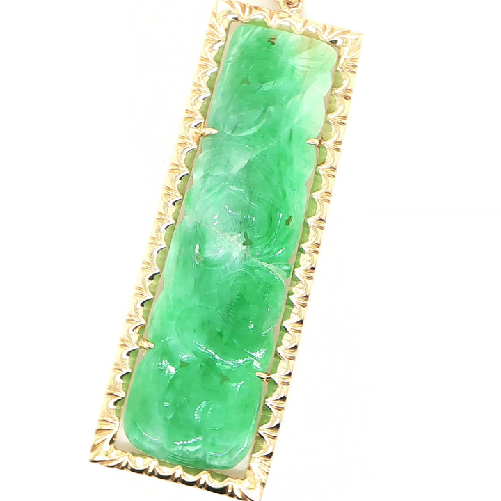 14K Yellow Gold Tapered Bar Pendant with Carved Jade