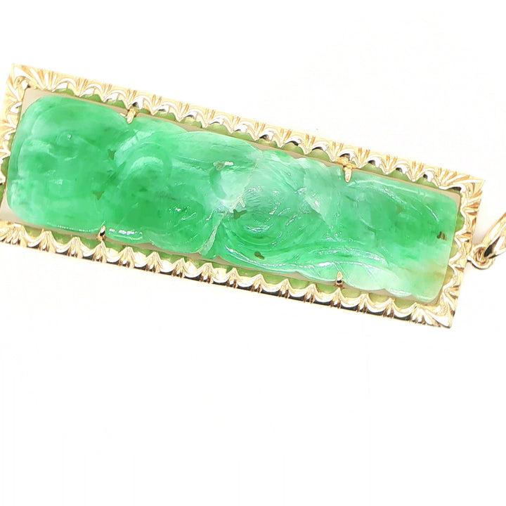 14K Yellow Gold Tapered Bar Pendant with Carved Jade