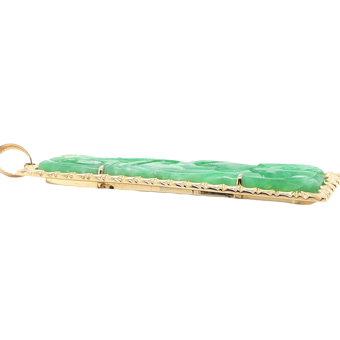 14K Yellow Gold Tapered Bar Pendant with Carved Jade