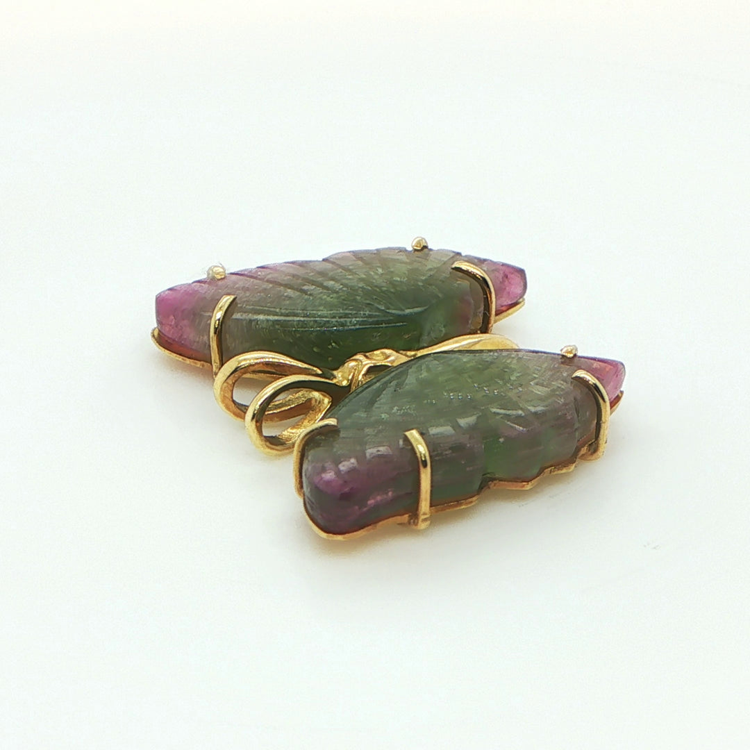 18K Yellow Gold Watermelon Tourmaline Butterfly Pendant