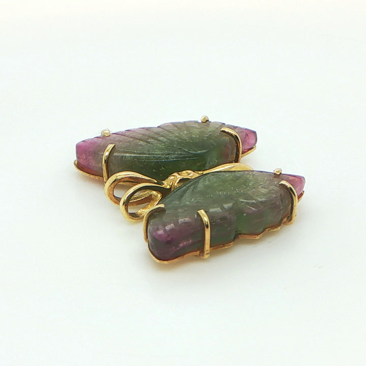18K Yellow Gold Watermelon Tourmaline Butterfly Pendant