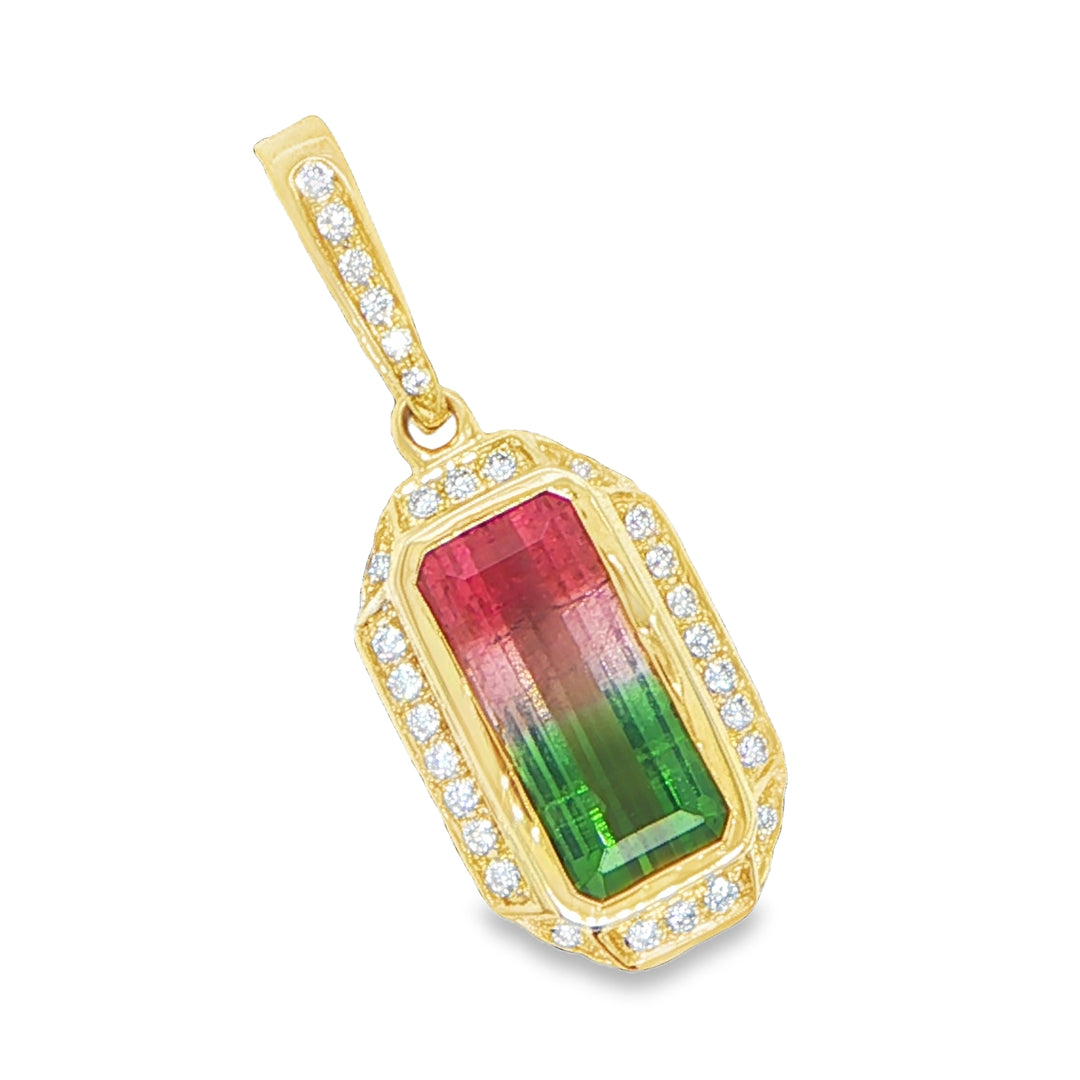 14K Yellow Gold Watermelon Tourmaline Pendant