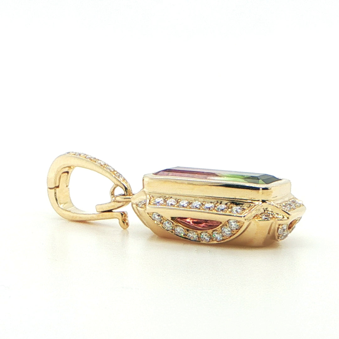 14K Yellow Gold Watermelon Tourmaline Pendant