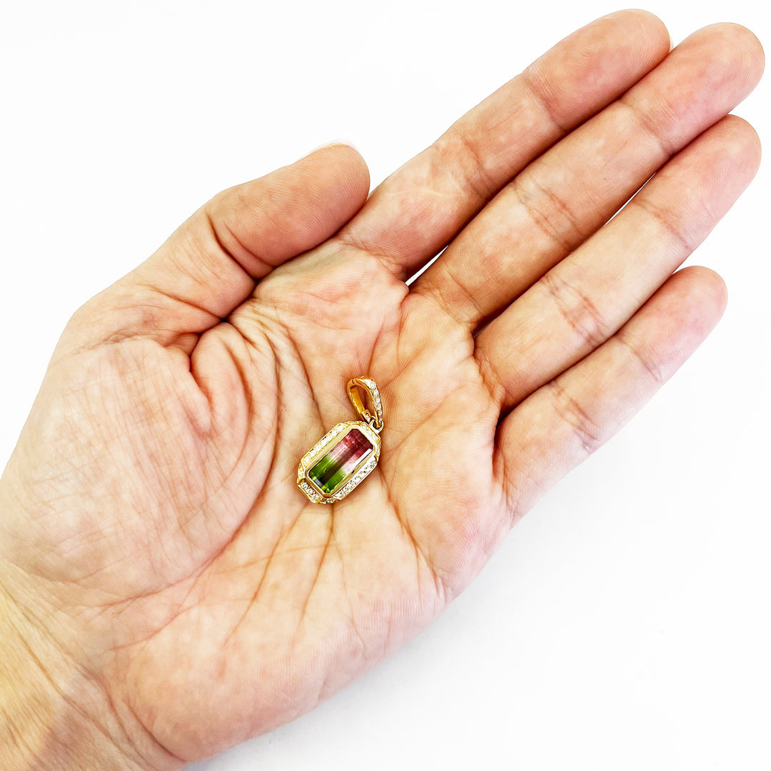 14K Yellow Gold Watermelon Tourmaline Pendant