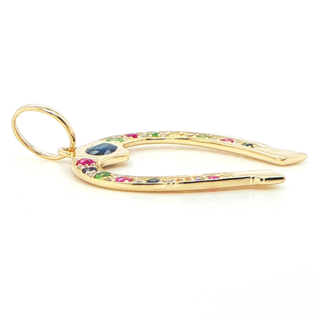 14K Yellow Gold Gemstone Horseshoe Charm Pendant