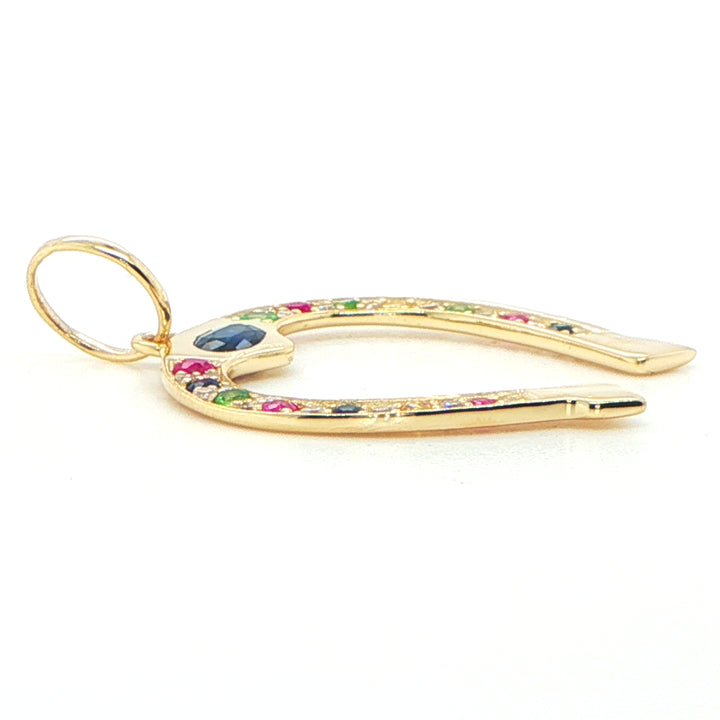 14K Yellow Gold Gemstone Horseshoe Charm Pendant