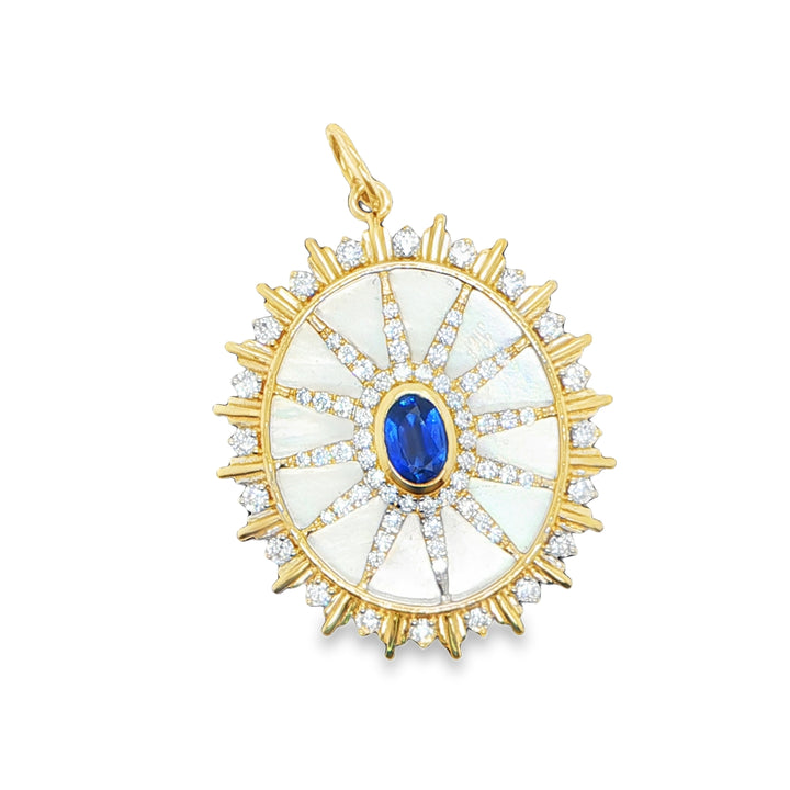 14K Yellow Gold Sapphire & Diamond Starburst Pendant