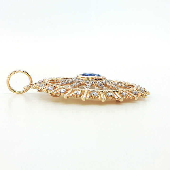 14K Yellow Gold Sapphire & Diamond Starburst Pendant