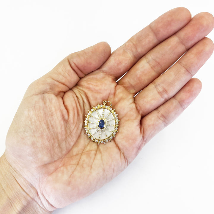 14K Yellow Gold Sapphire & Diamond Starburst Pendant