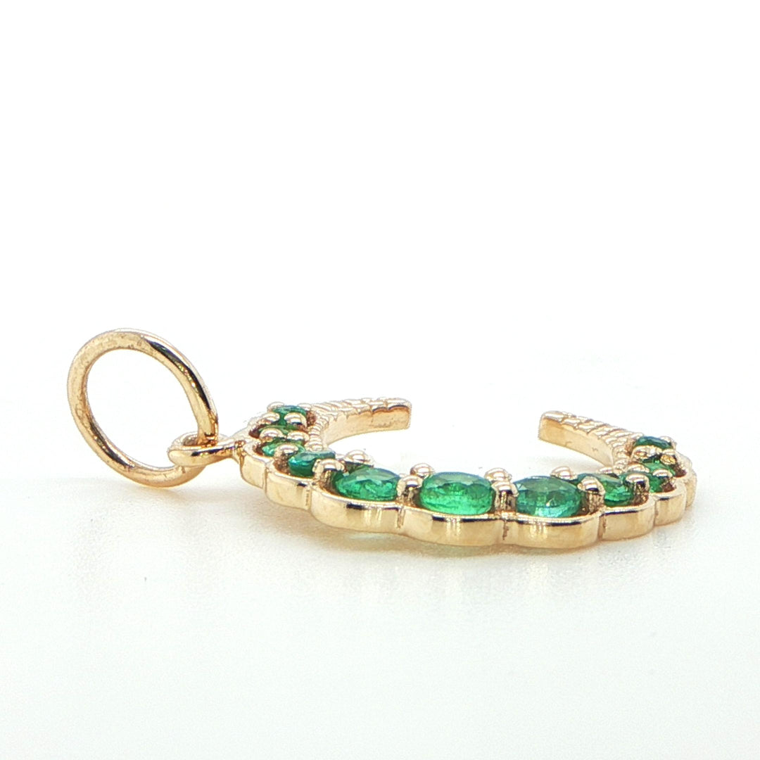 14K Yellow Gold Moon Pendant with Emeralds