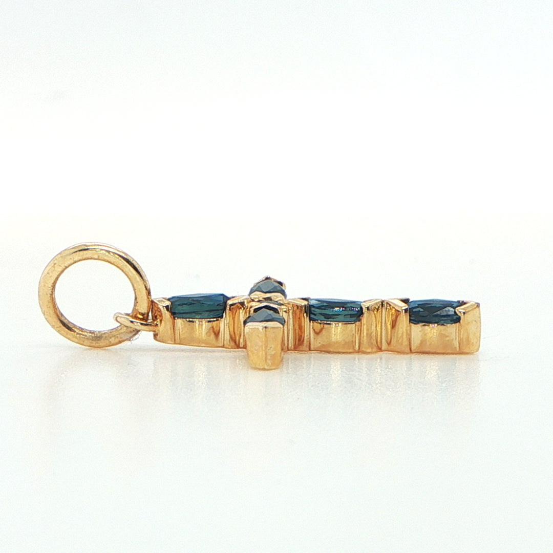 14K Yellow Gold Gemstone Cross Pendant
