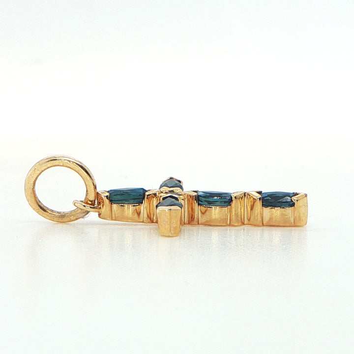 14K Yellow Gold Gemstone Cross Pendant