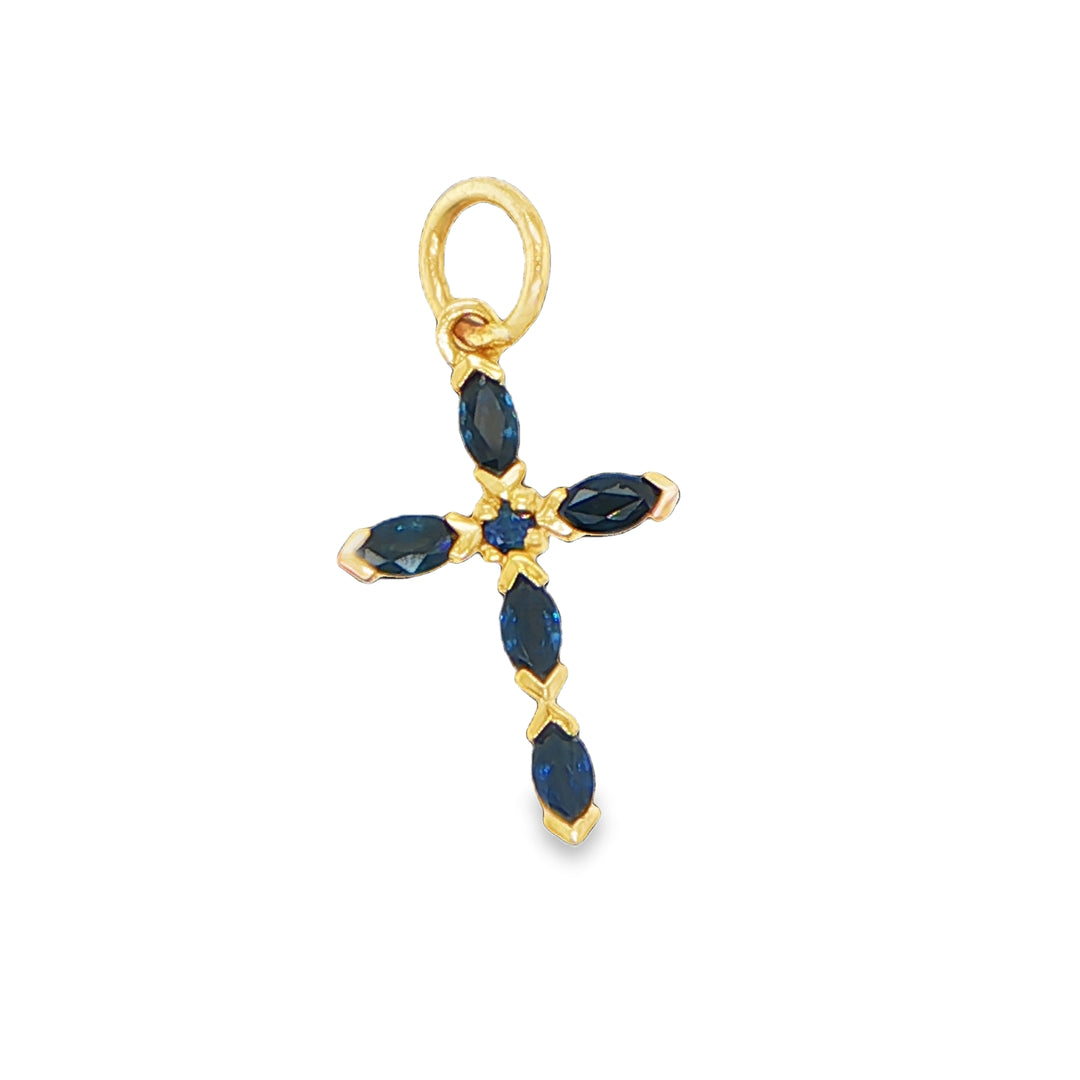 14K Yellow Gold Gemstone Cross Pendant