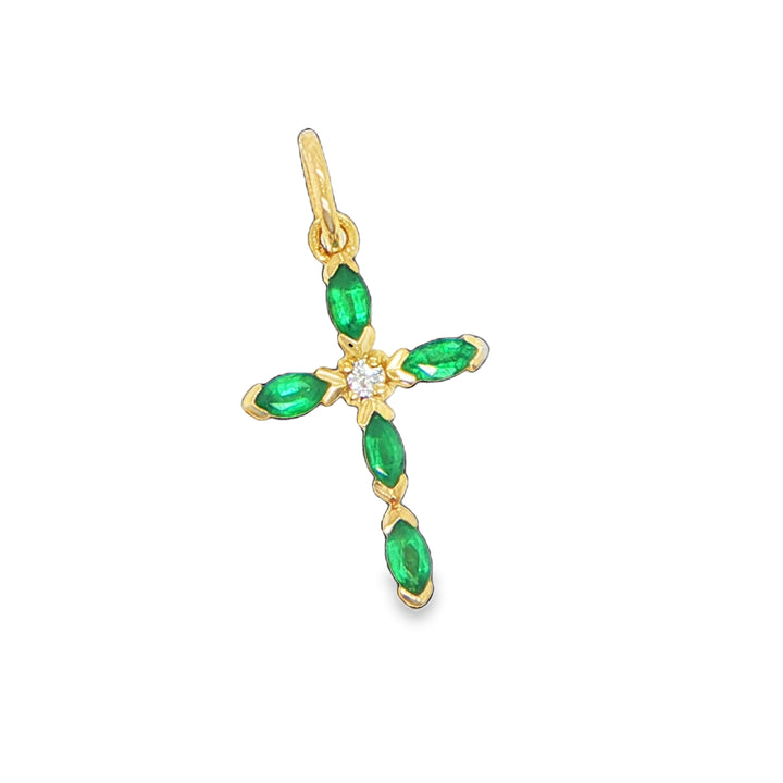 14K Yellow Gold Gemstone Cross Pendant