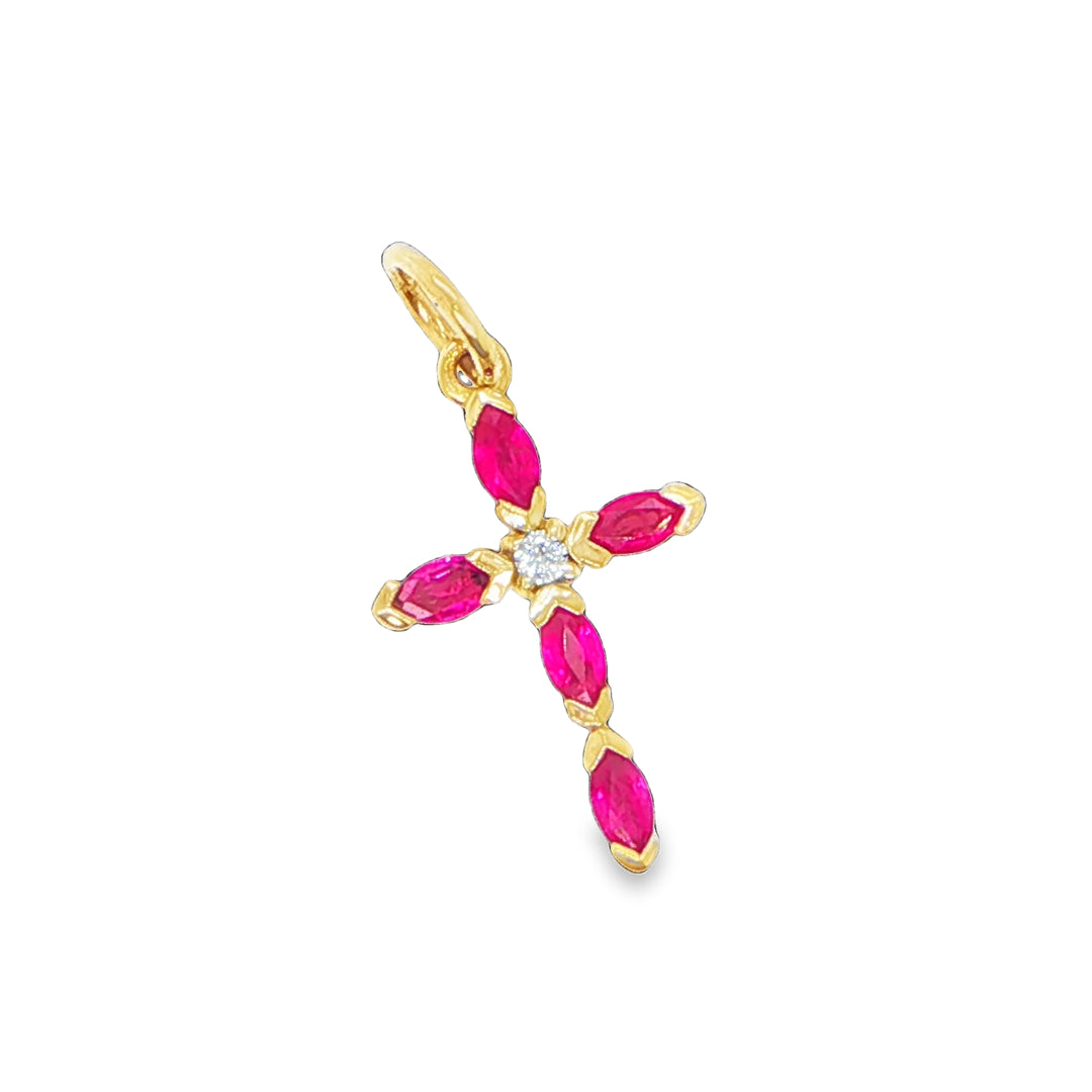 14K Yellow Gold Gemstone Cross Pendant