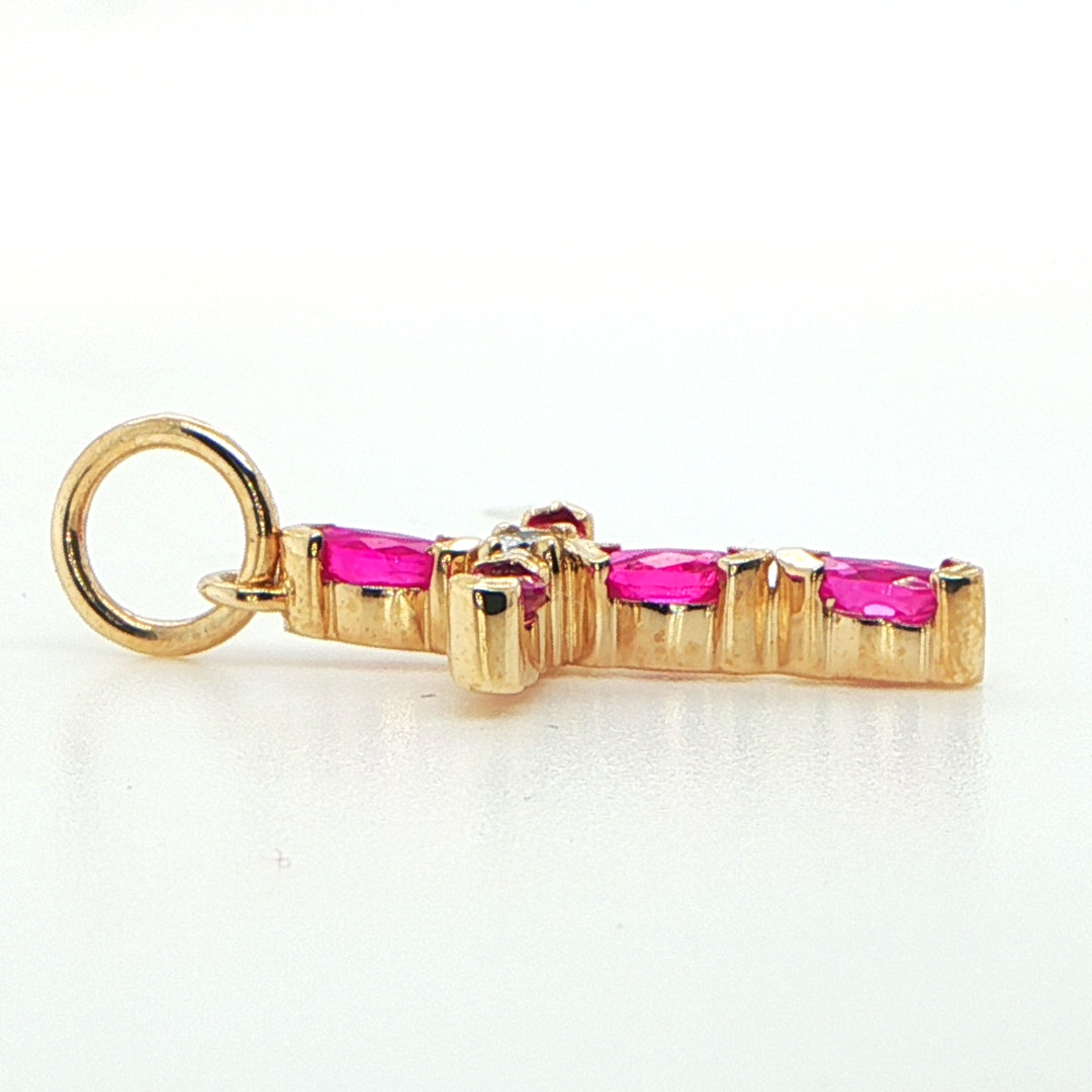 14K Yellow Gold Gemstone Cross Pendant