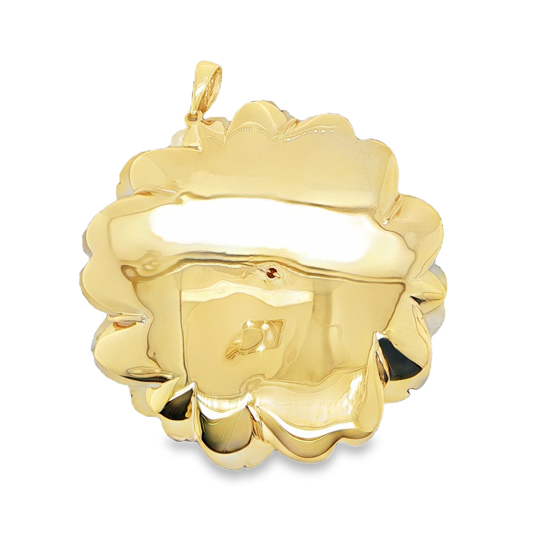 14K Yellow Gold Carved Quartz Flower Pendant with Diamond Accents