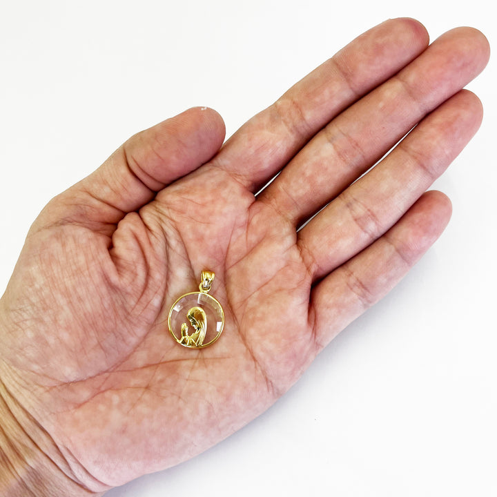 18K Yellow Gold Virgin Mary Quartz Pendant
