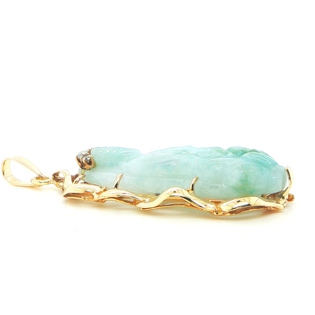14K Yellow Gold Jade Buddha Pendant with Diamond Accents