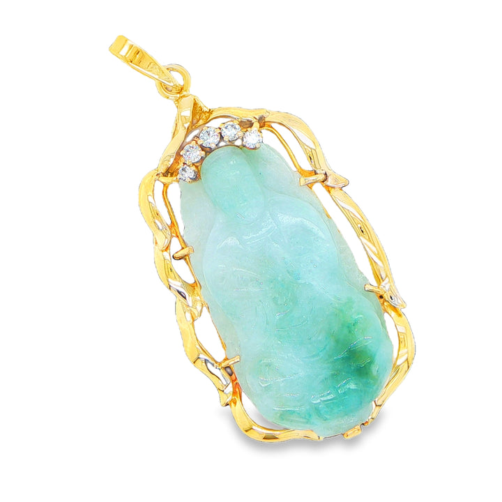 14K Yellow Gold Jade Buddha Pendant with Diamond Accents