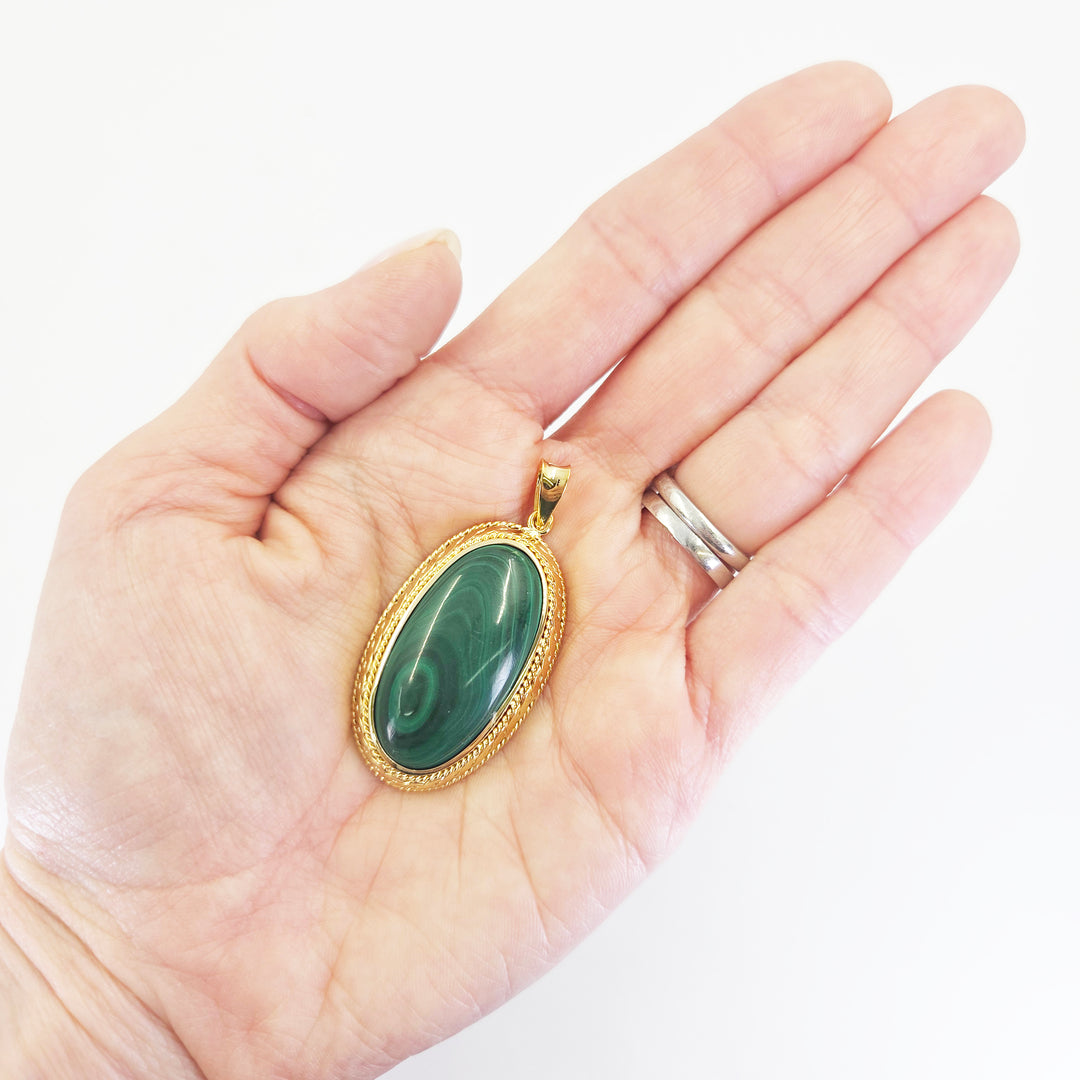 14K Yellow Gold Malachite Cabochon Pendant