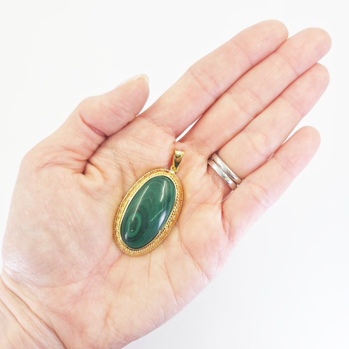 14K Yellow Gold Malachite Cabochon Pendant
