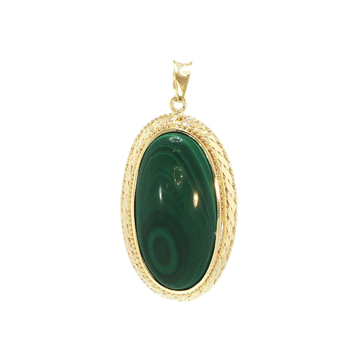 14K Yellow Gold Malachite Cabochon Pendant