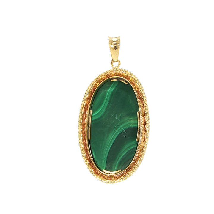 14K Yellow Gold Malachite Cabochon Pendant