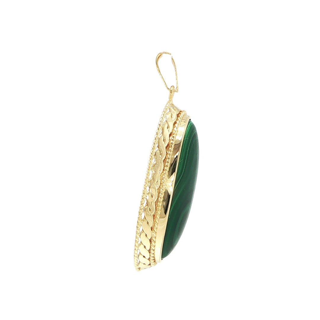 14K Yellow Gold Malachite Cabochon Pendant