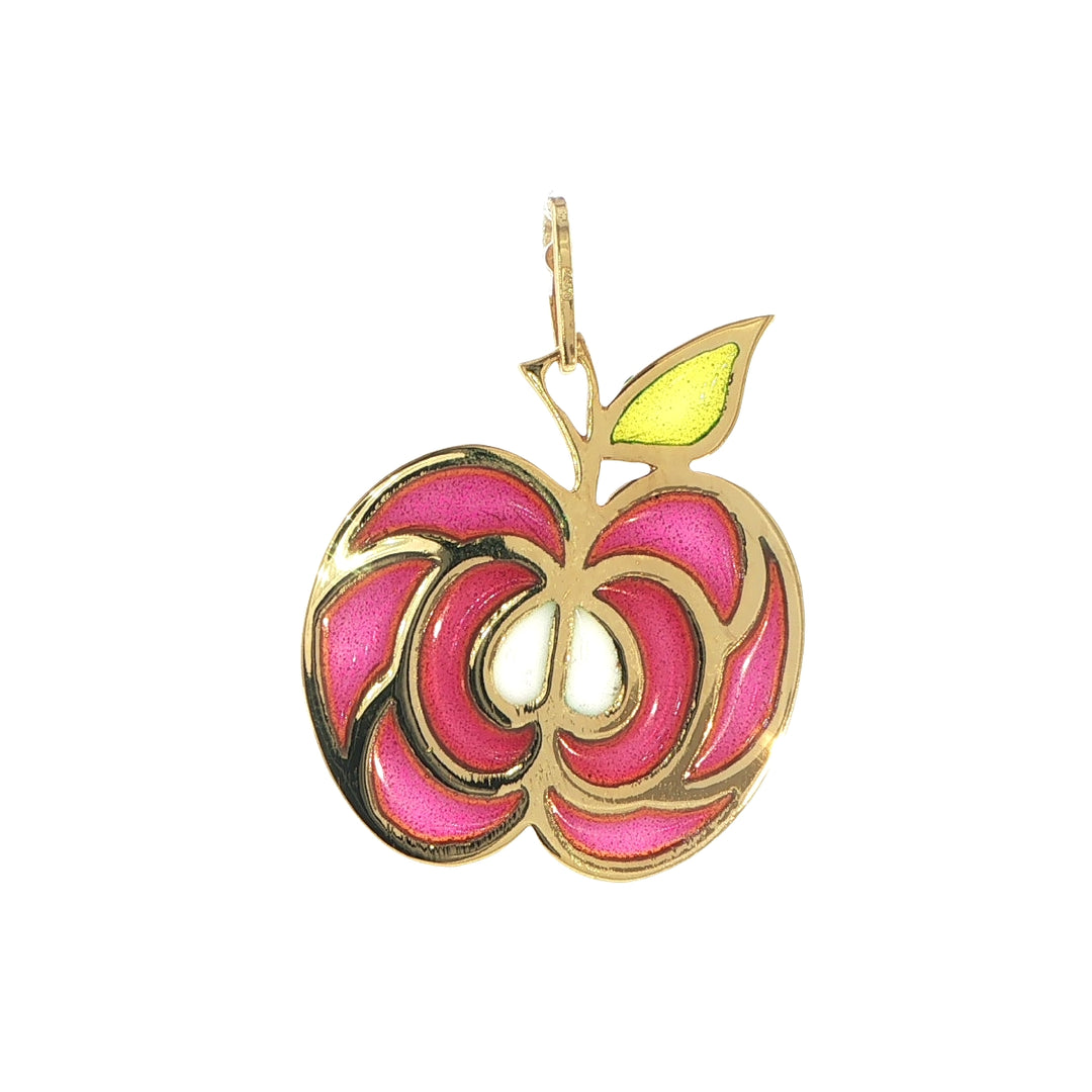 14K Yellow Gold Enamel Apple Pendant
