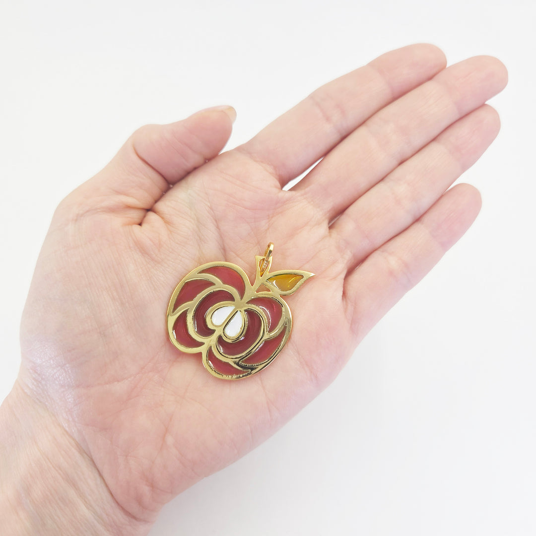 14K Yellow Gold Enamel Apple Pendant