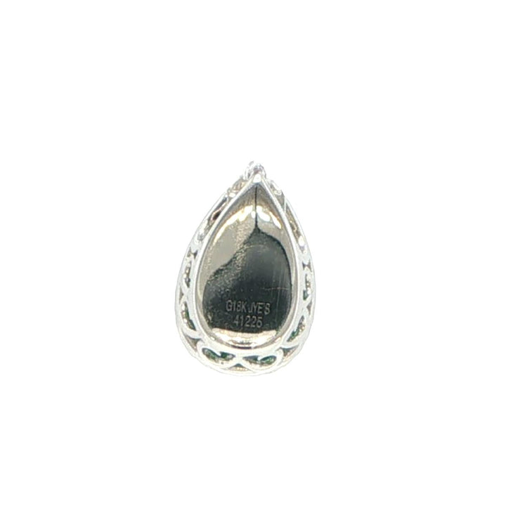 18K White Gold Pear Shape Emerald & Diamond Teardrop Pendant