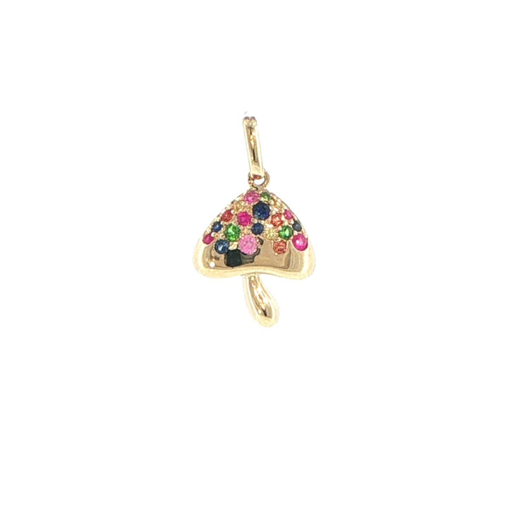 14K Yellow Gold Multi-Gemstone Mushroom Pendant