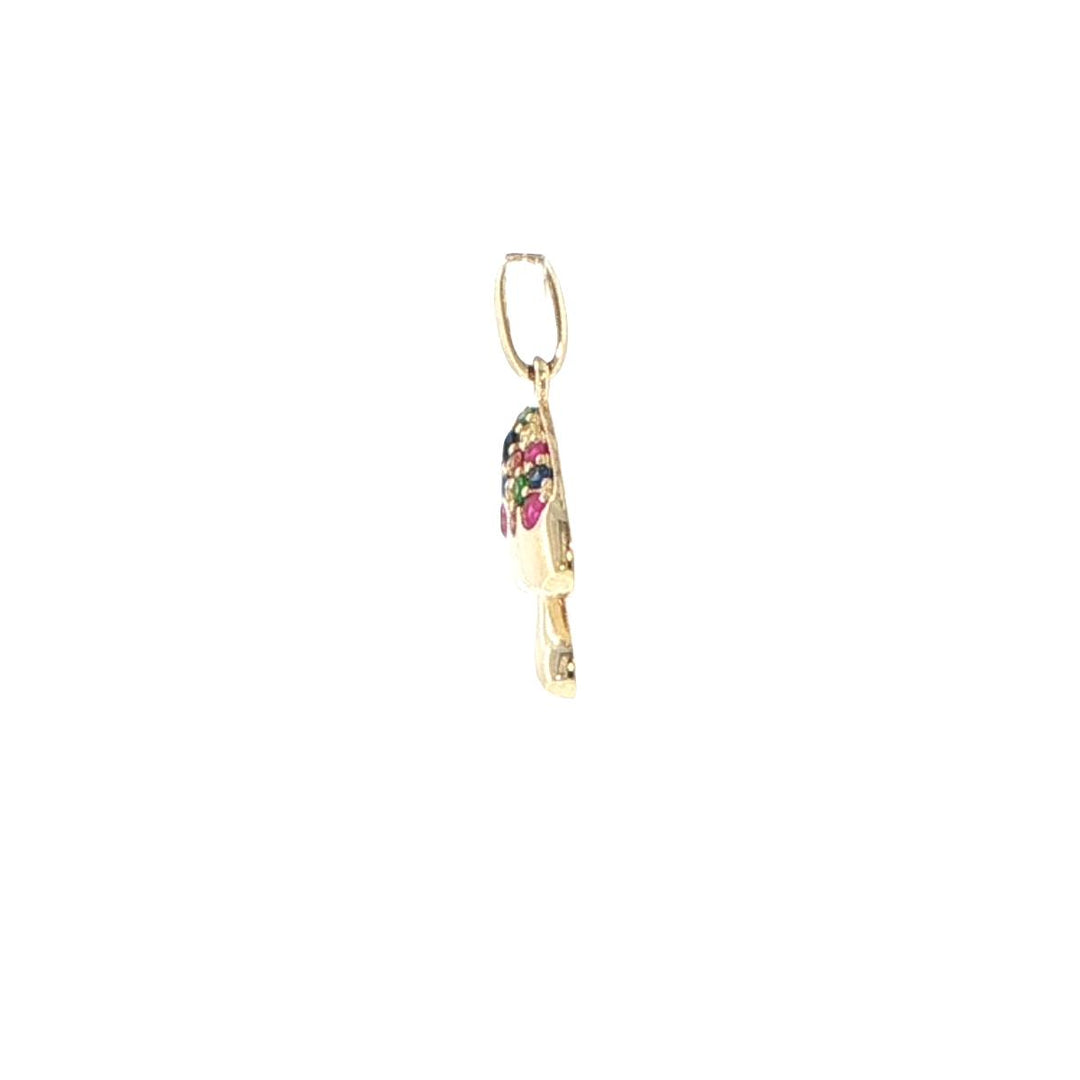 14K Yellow Gold Multi-Gemstone Mushroom Pendant