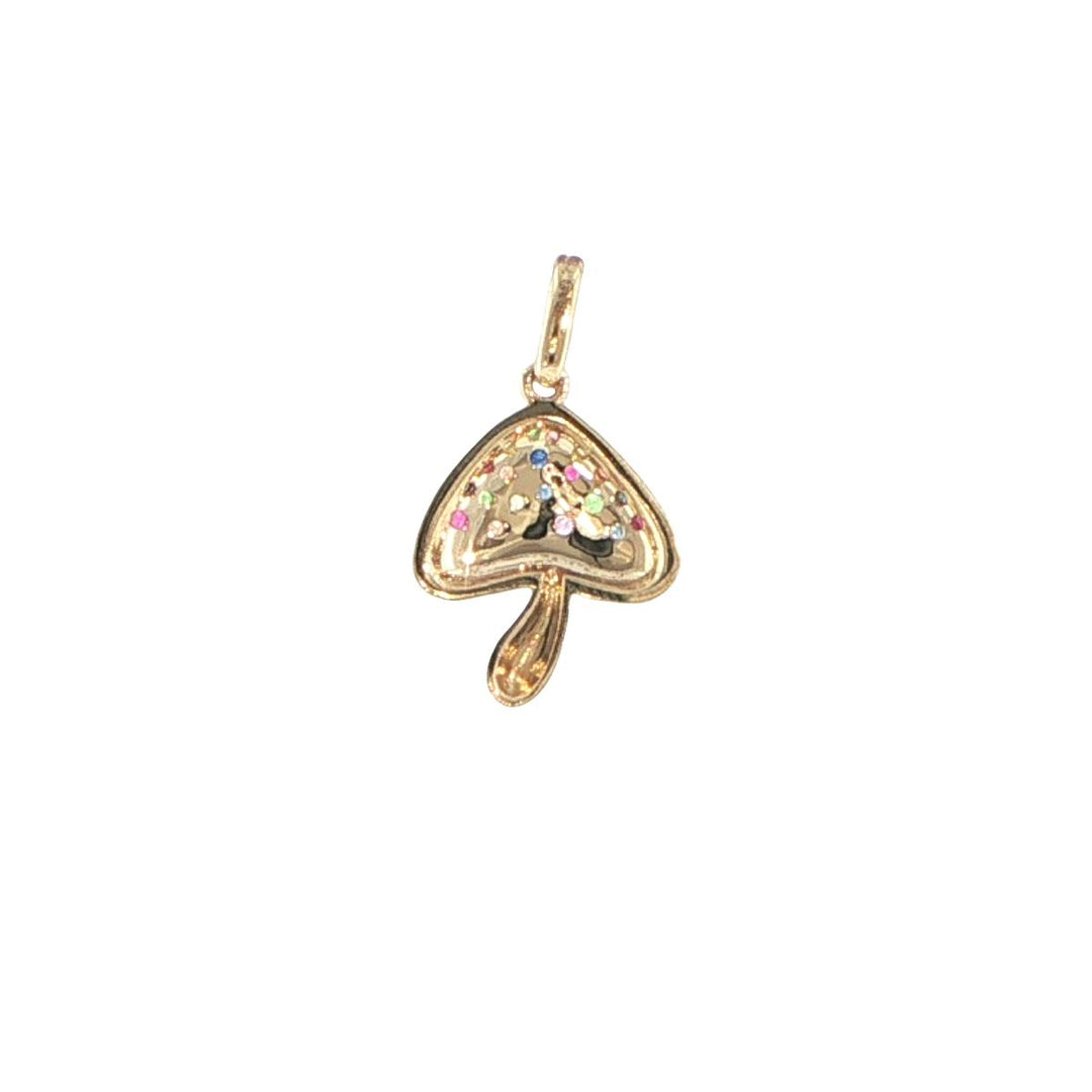 14K Yellow Gold Multi-Gemstone Mushroom Pendant