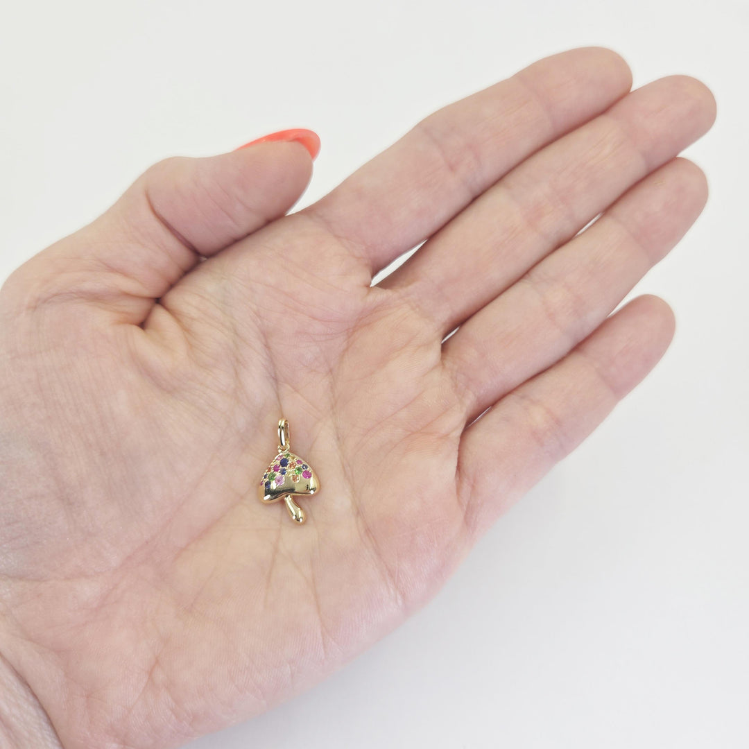 14K Yellow Gold Multi-Gemstone Mushroom Pendant