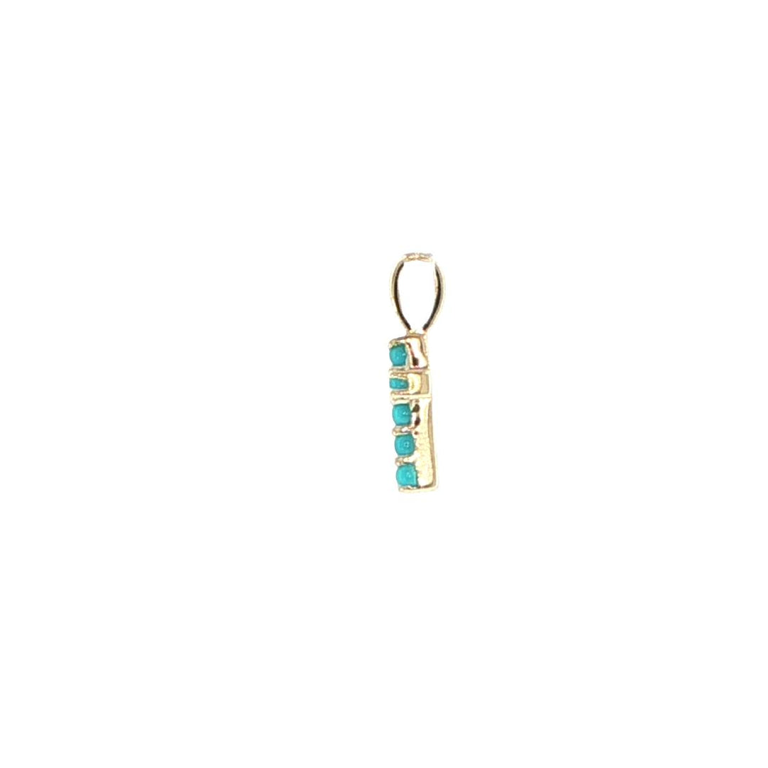 14K Yellow Gold Turquoise & Diamond Cross Pendant