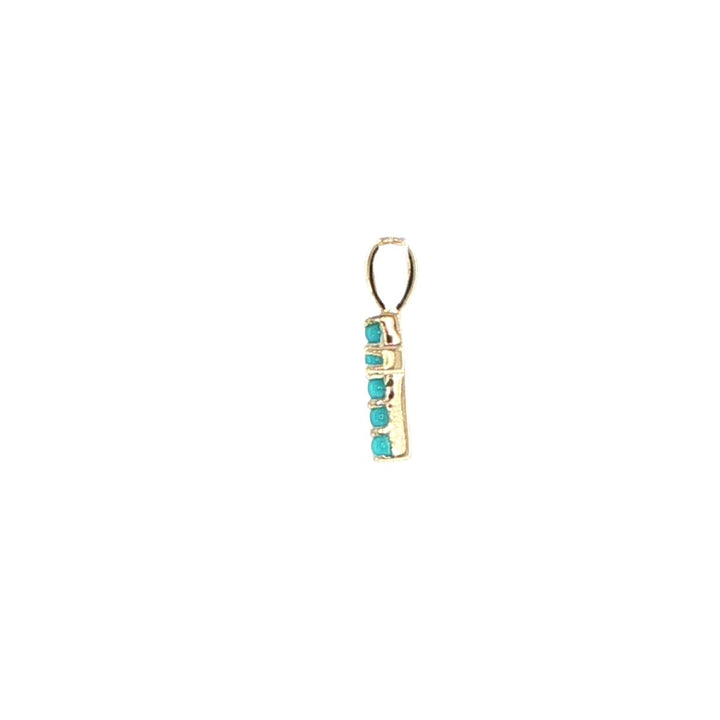 14K Yellow Gold Turquoise & Diamond Cross Pendant