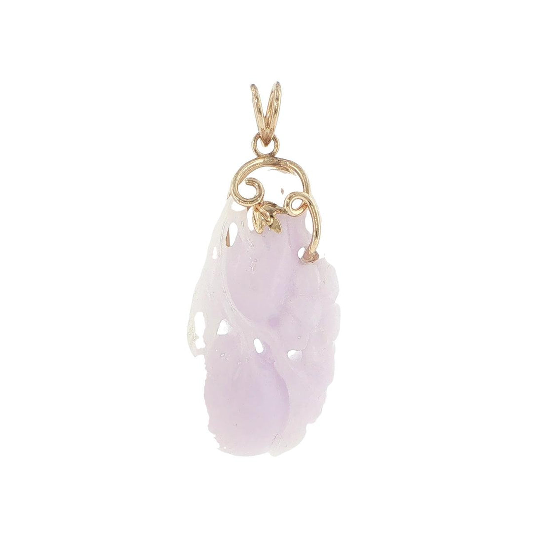 14K Yellow Gold Carved White Jade Flower Pendant