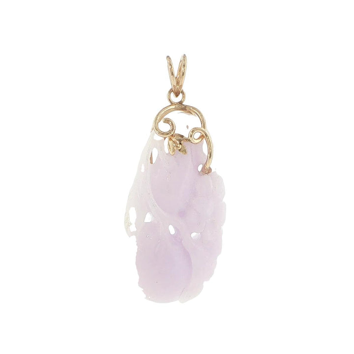 14K Yellow Gold Carved White Jade Flower Pendant