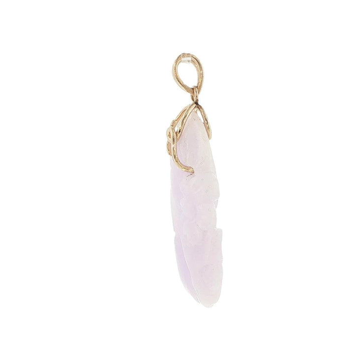 14K Yellow Gold Carved White Jade Flower Pendant