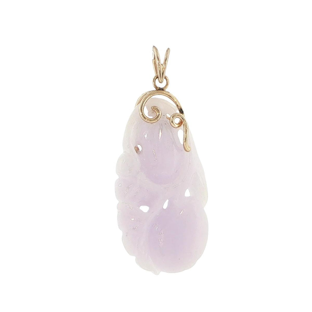 14K Yellow Gold Carved White Jade Flower Pendant