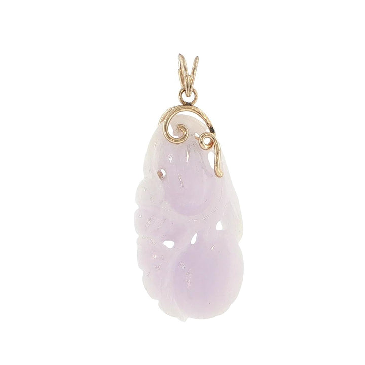14K Yellow Gold Carved White Jade Flower Pendant